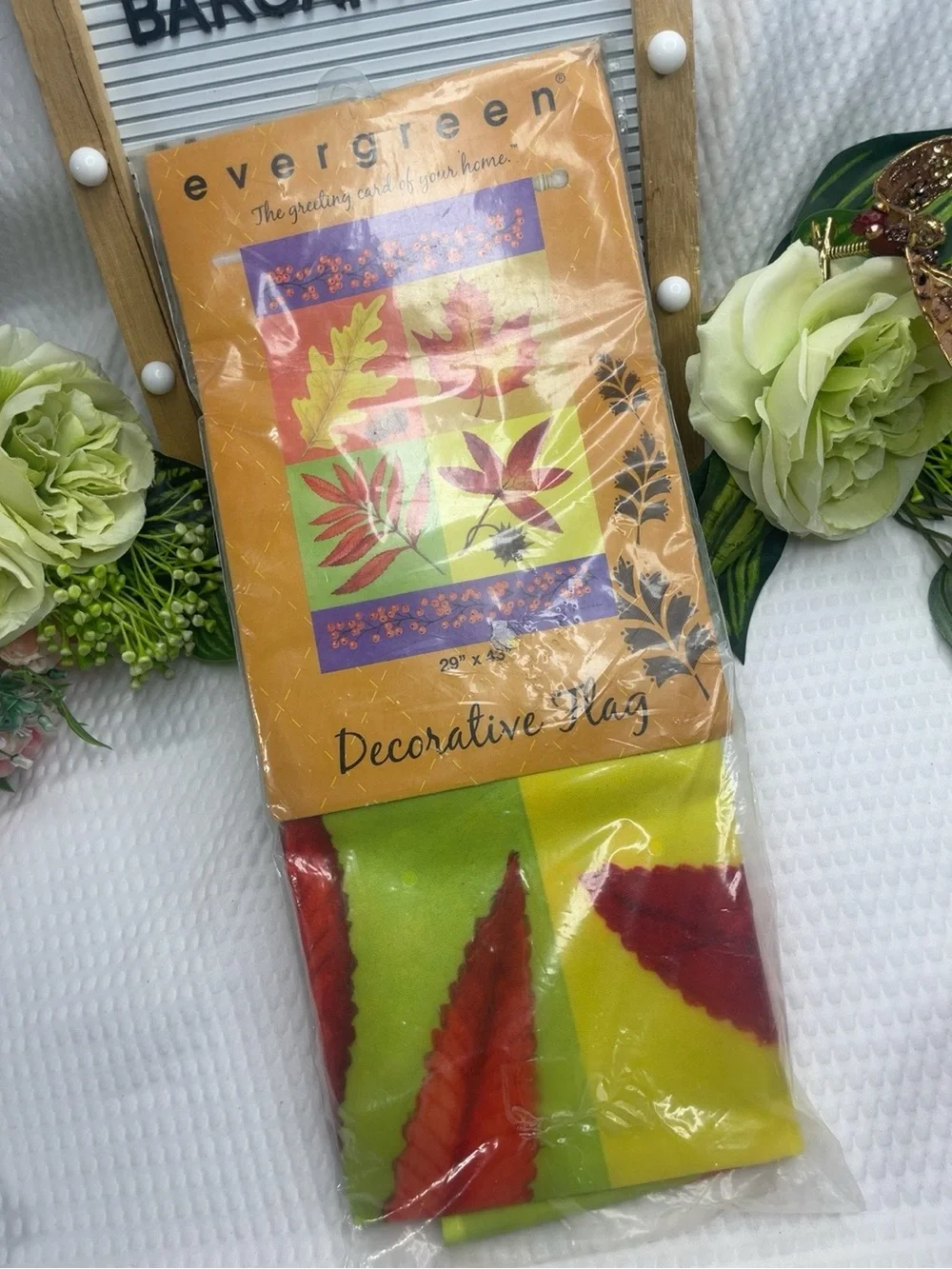 Evergreen Fall Leaves Decorative Garden Flag 29x43 Autumn Double Sided New